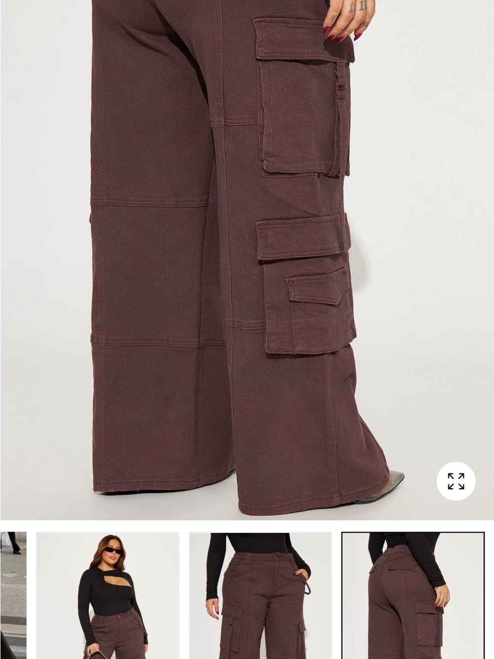 Fashion Nova Wide-Leg Cargo Pants in Deep Brown